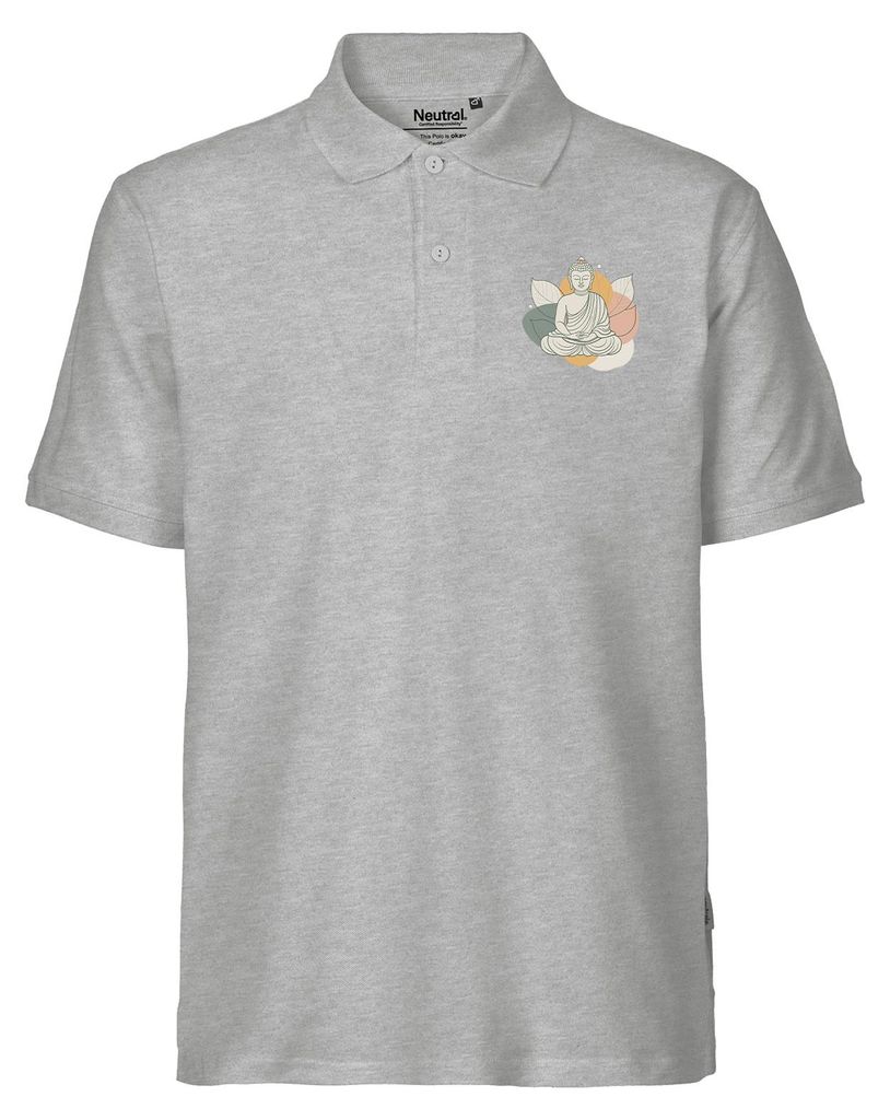 Huuraa Herren Polo Shirt Buddha Buddhismus 3XL Sport Grey Bio Baumwolle Fairtrade Poloshirt Geschenkidee