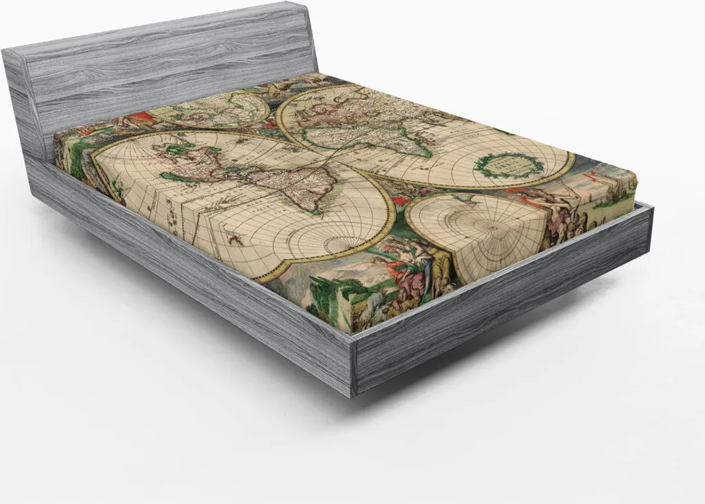 Lenzuolo 180x200 Angoli Mappa del Mondo Antico Vintage