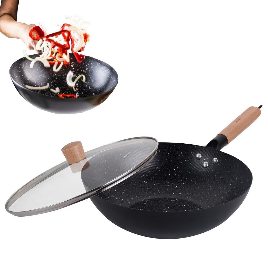 Wok-Pfanne 30 Cm, Deckel, Kohlenstoffstahl, Produktbild 