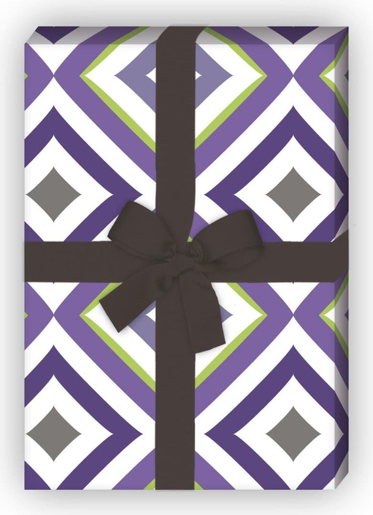 Elegantes grafisches Geschenkpapier mit Diamant Muster, lila, großes Muster - G7264, 32 x 48cm