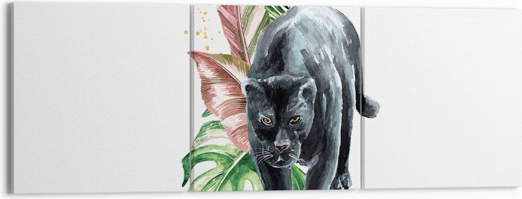 Bild auf Leinwand - Leinwandbild - 3 Teile - Schwarz Panther Blätter - 150x50cm - Wand Bild - Wanddeko - Wandbilder - Leinwanddruck - Bilder - Wan...