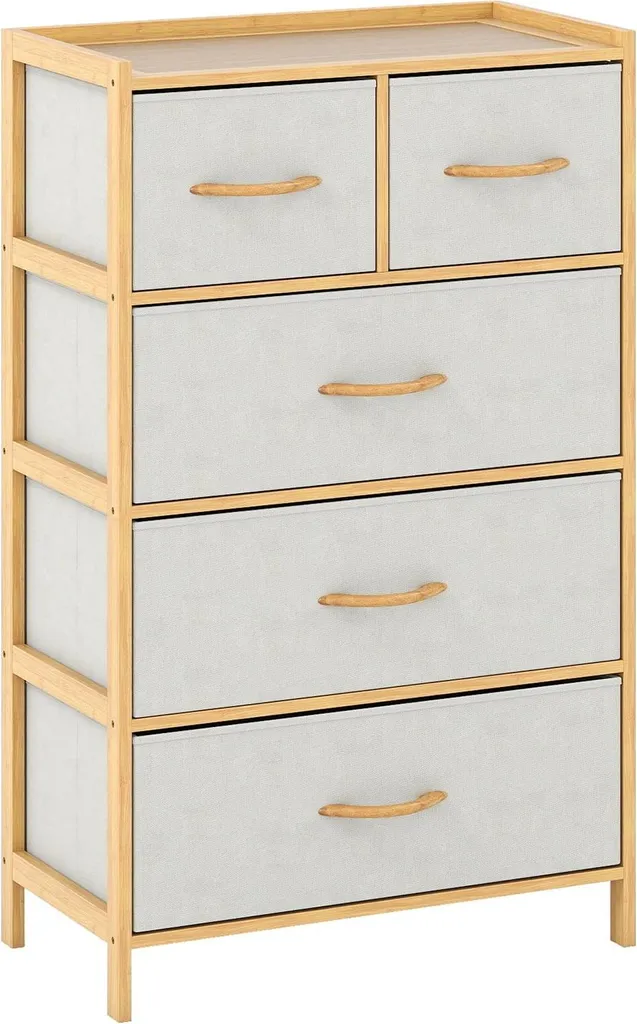 Meuble de rangement vertical en bambou - Tour de stockage 5 tiroirs
