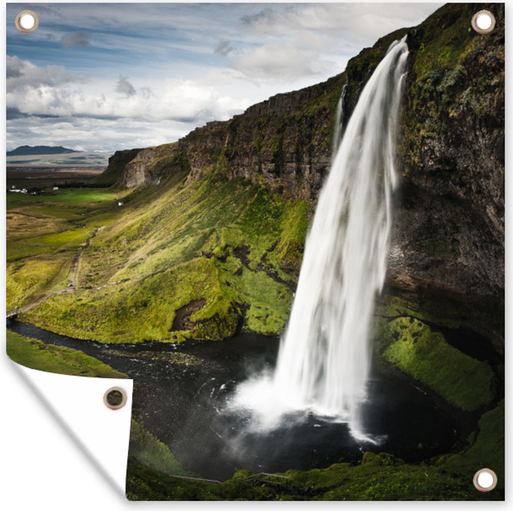 MuchoWow 50x50 cm Outdoor-Poster Gartendeko Sichtschutz Garten Poster für den Garten Wasserfall - Berg - Dschungel