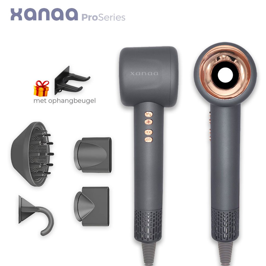 Xanaa – Haartrockner Grau – Professioneller 4-in-1-Haartrockner mit Diffusor – Ultra-leise – Superstarke 110.000 U/min – Airstyler - Mu...