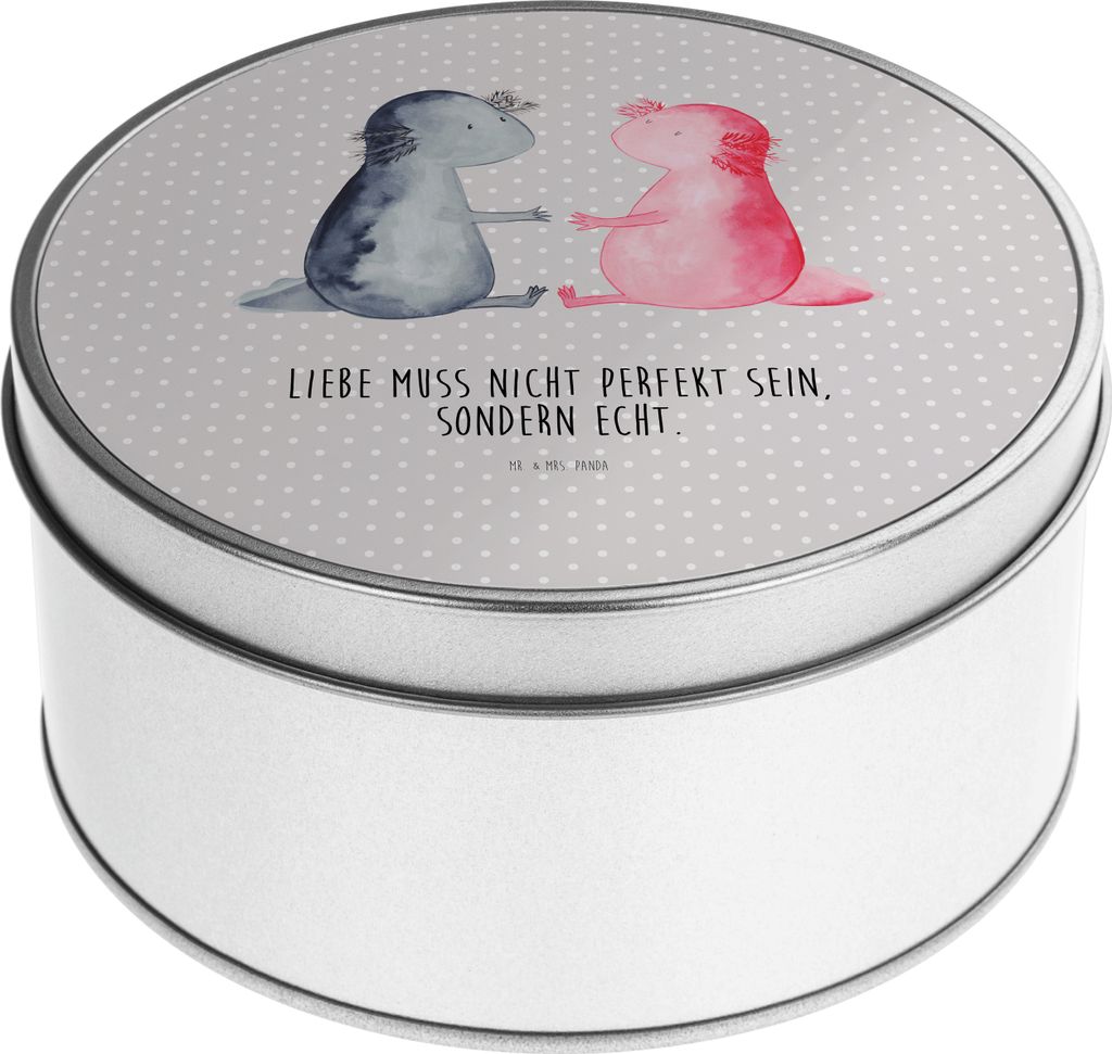 Mr. & Mrs. Panda Kaffeedose Axolotl Liebe - Grau Pastell - Geschenk, keksdosen, metalldosen, Vorratsbehälter, Dose, Valentinstag, Metalldose