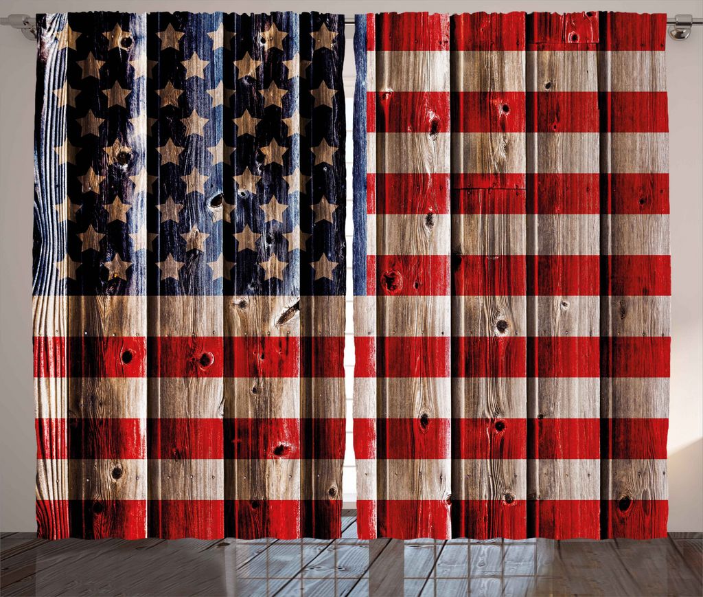 ABAKUHAUS 4. Juli Rustikaler Gardine, Rustikale Flagge-Entwurf, Schlafzimmer Kräuselband Vorhang mit Schlaufen und Haken, 280 x 175 cm, Vermilion ...