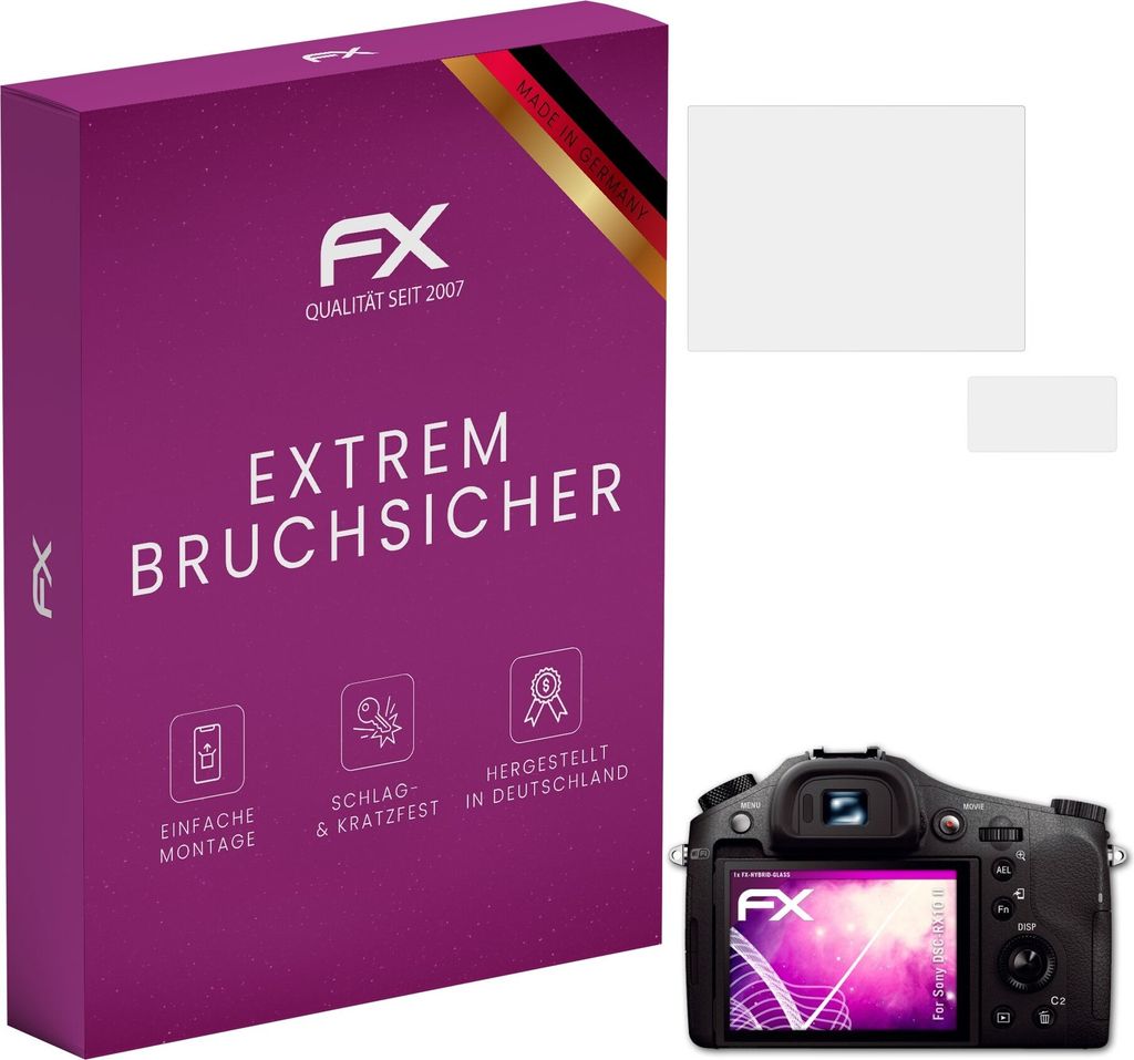 atFoliX FX-Hybrid-Glass Displayfolie kompatibel mit Sony DSC-RX10 II Glasfolie