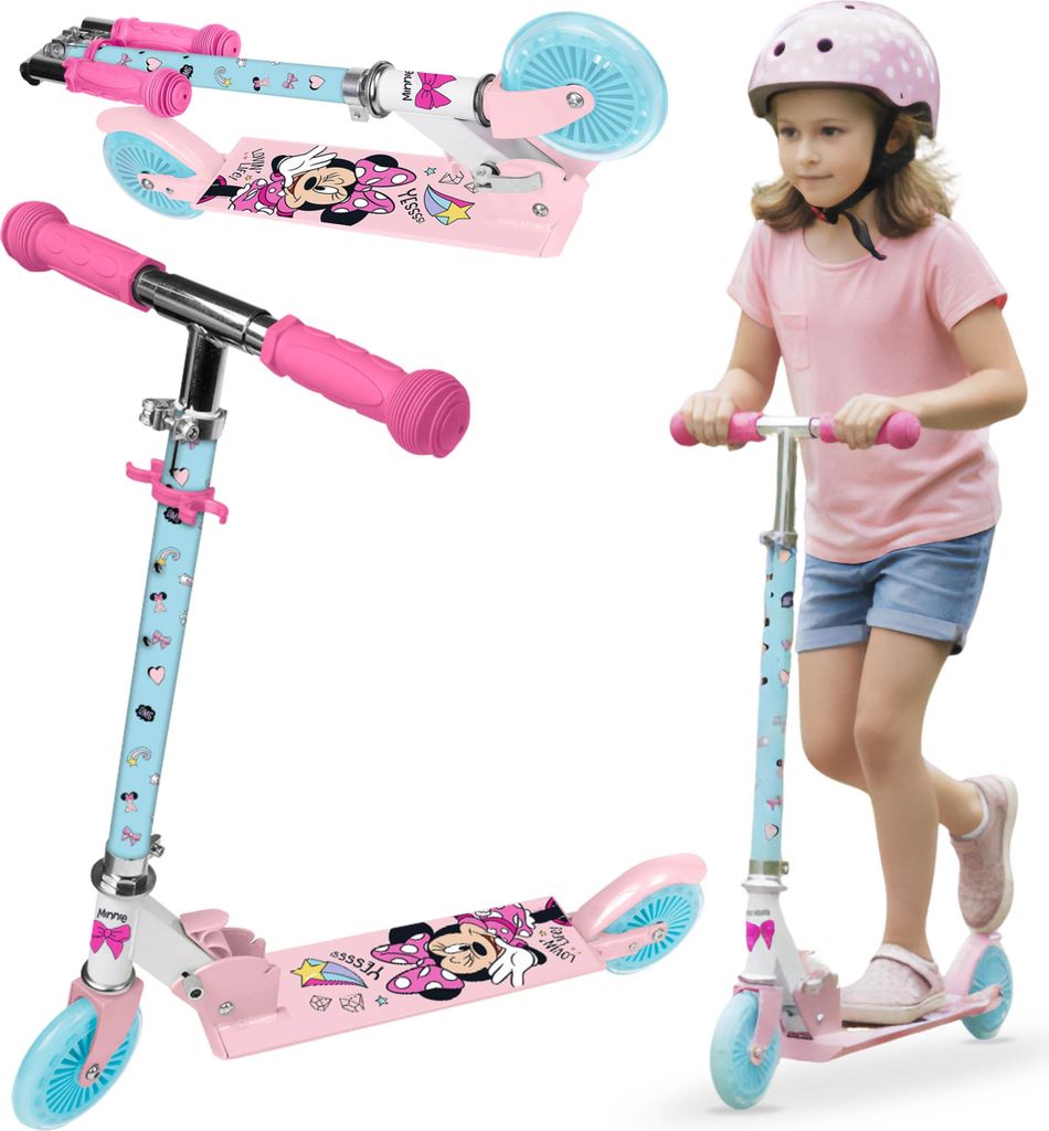 DISNEY Minnie Mouse Zweirad-Roller für Kinder ab 6 Jahren, mit Bremse, faltbar, höhenverstellbar, bis 50 kg