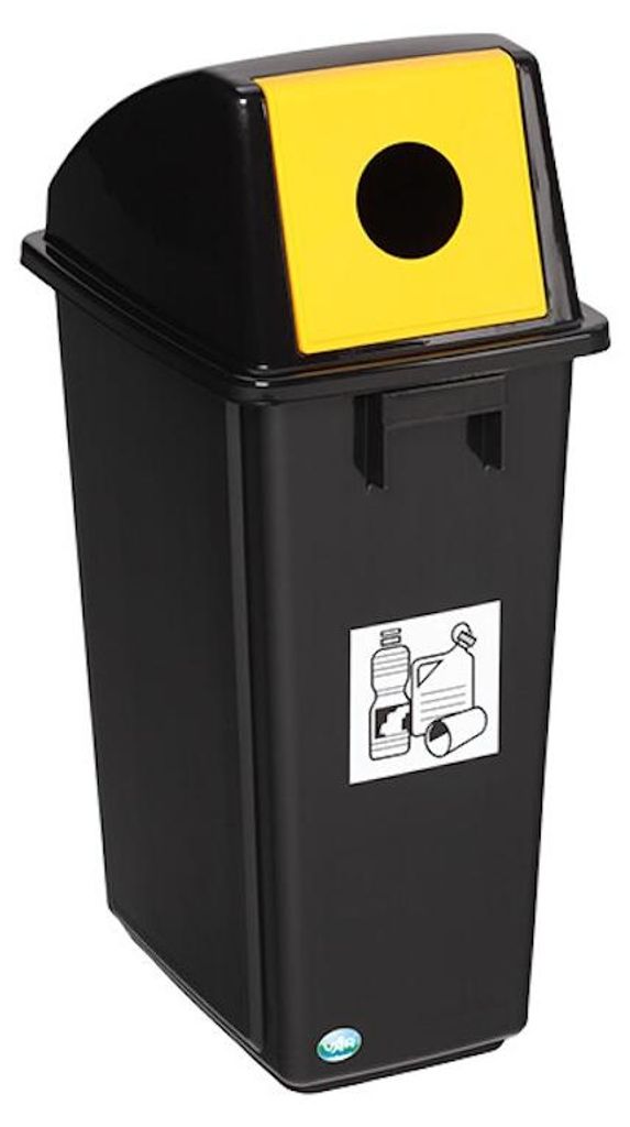 Robuster Wertstoffsammler mt Kopfteil | 58 Liter, HxBxT 60x32,5x47,5cm | Kunststoff | Schwarz-Gelb