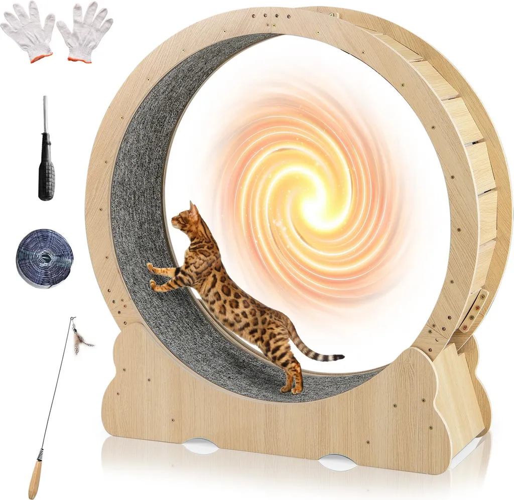 COSTWAY Ruota per Gatti 101cm in Legno Naturale - Tapis Roulant 20kg