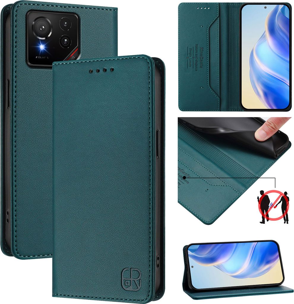 Lederhülle für Asus ROG Phone 9 / 9 Pro Hülle Flip Brieftasche Kartenfächern Ständer Schutzhülle Dunkelgrün