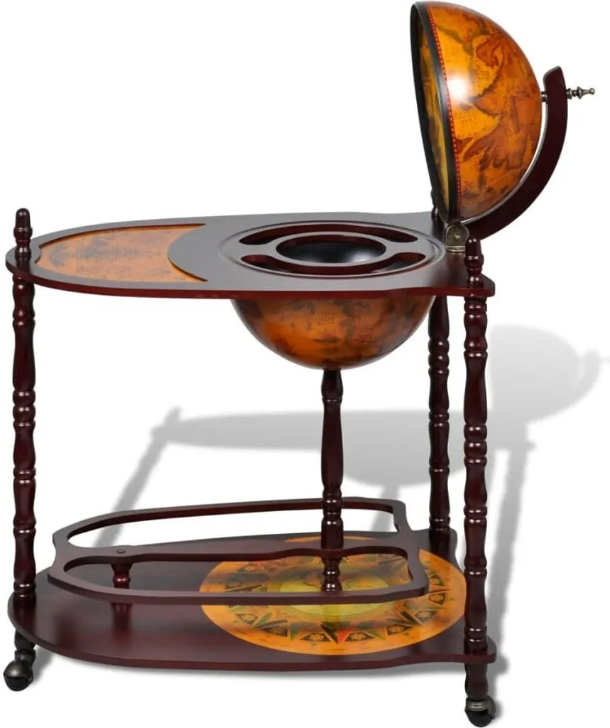 Globe bar terrestre mobile en bois massif pour salon et bureau
