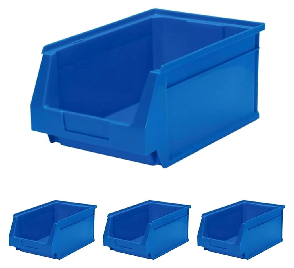 Stapelbares Schubfach Lagersichtkasten 52 / Stapelbox / Sortierhilfe / 236 x 160 x 130 mm / blau / 3,2 Liter (Packung mit 4)