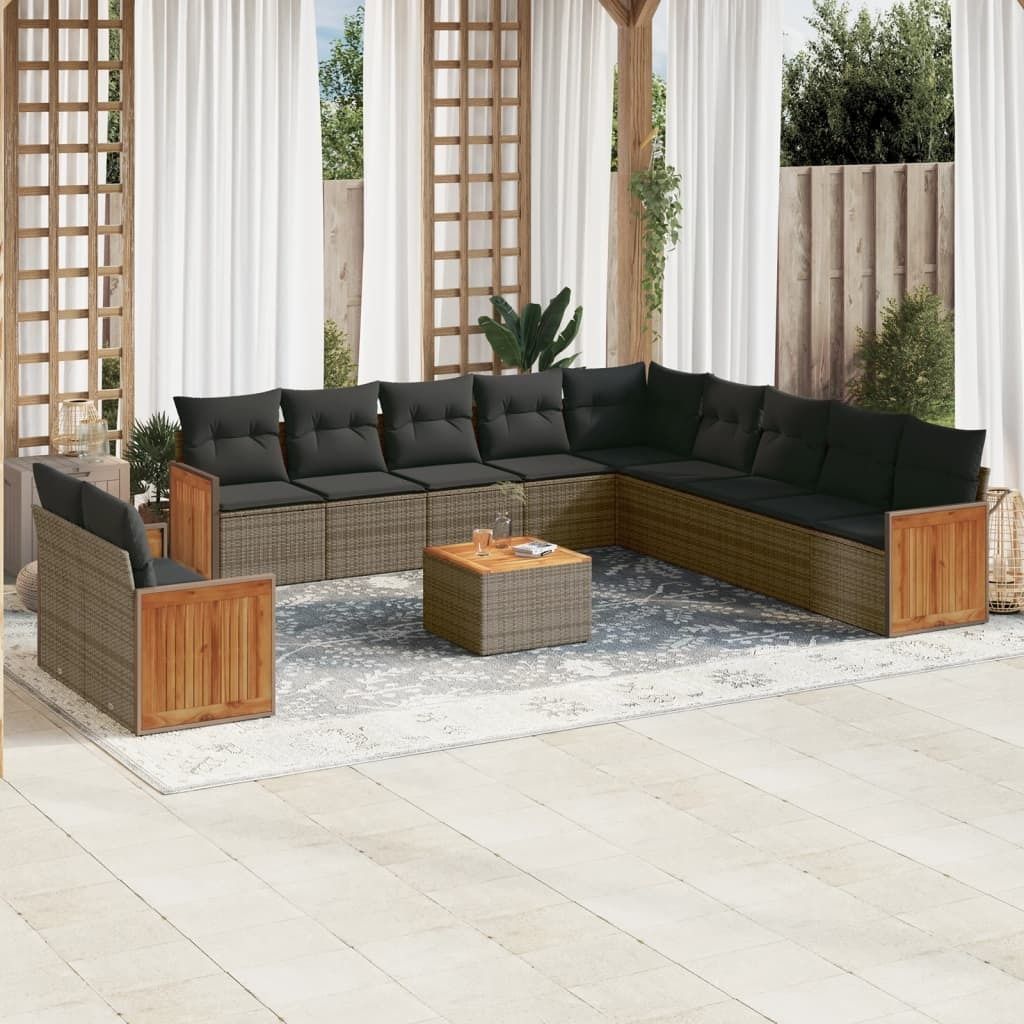 Maison Exclusive - 12-tlg. Garten-Sofagarnitur mit Kissen Grau Poly Rattan