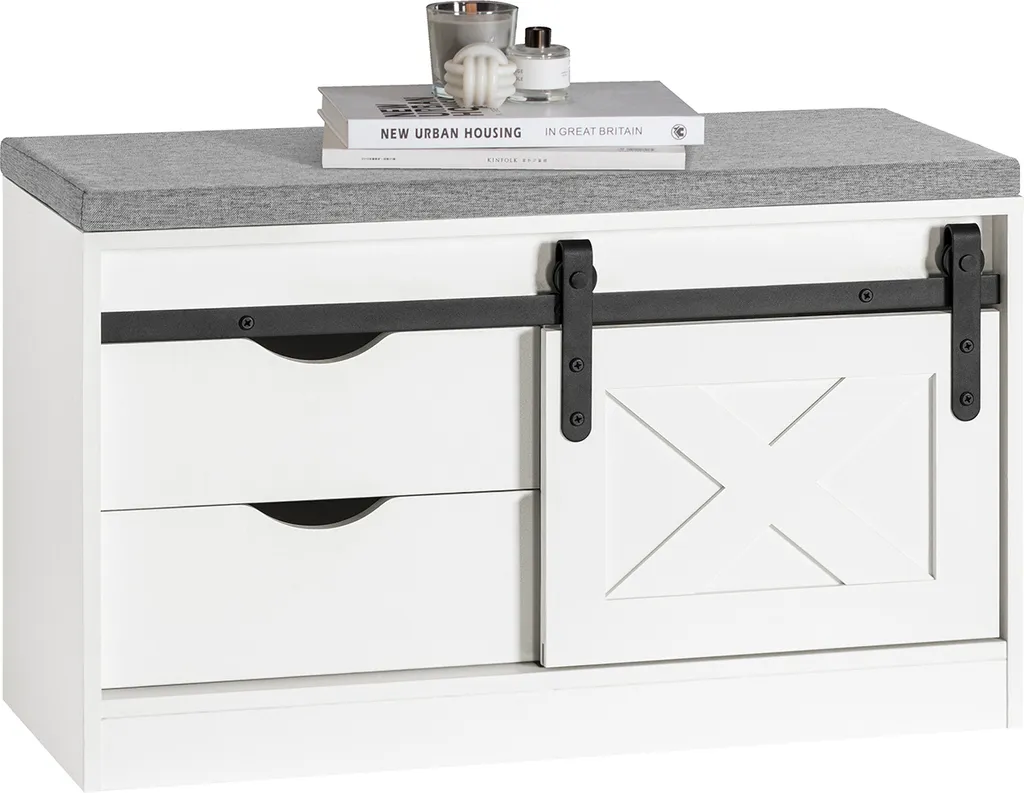 SoBuy FSR153-W Banc à chaussures blanc avec rangement 80x49x30cm