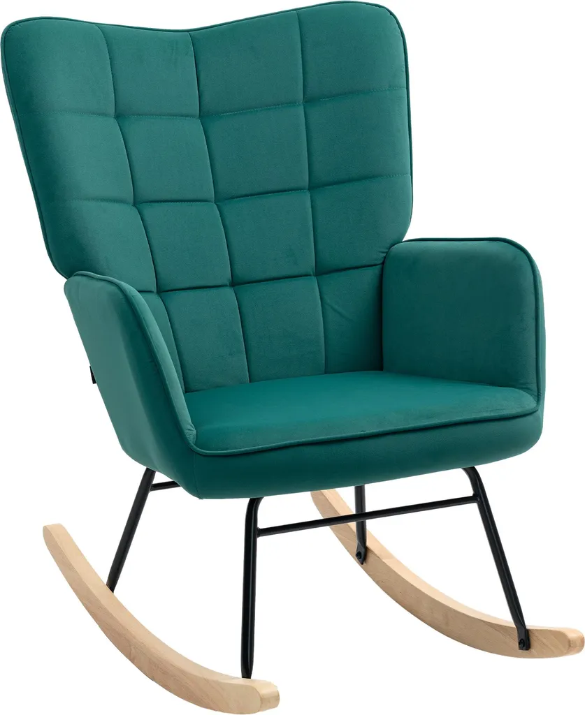 Rocking chair détente pour salon, fauteuil à bascule velours vert forêt