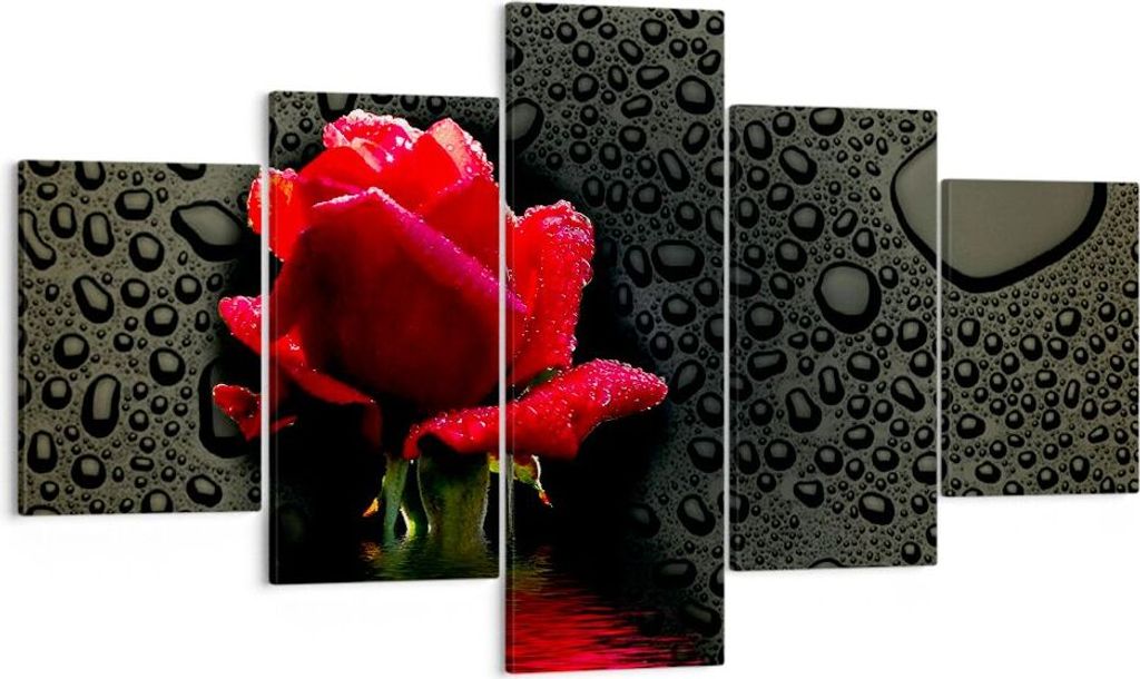 Bild auf Leinwand - Leinwandbild - Blume rote rose wasser tau - 125x70cm - Wand Bild - Wanddeko - Leinwanddruck - Bilder - Kunstdruck - Wanddekorat...