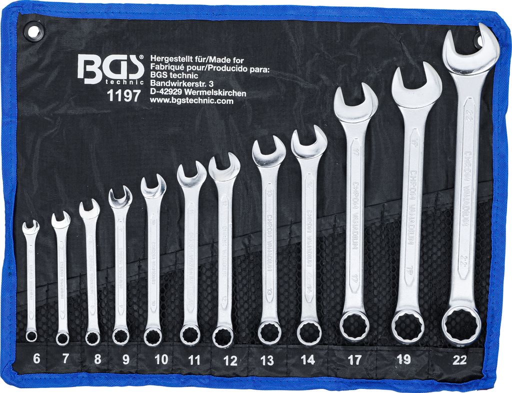 BGS 1197 Maulringschlüssel-Satz, 6-22 mm, 12-tlg. Produktbild 