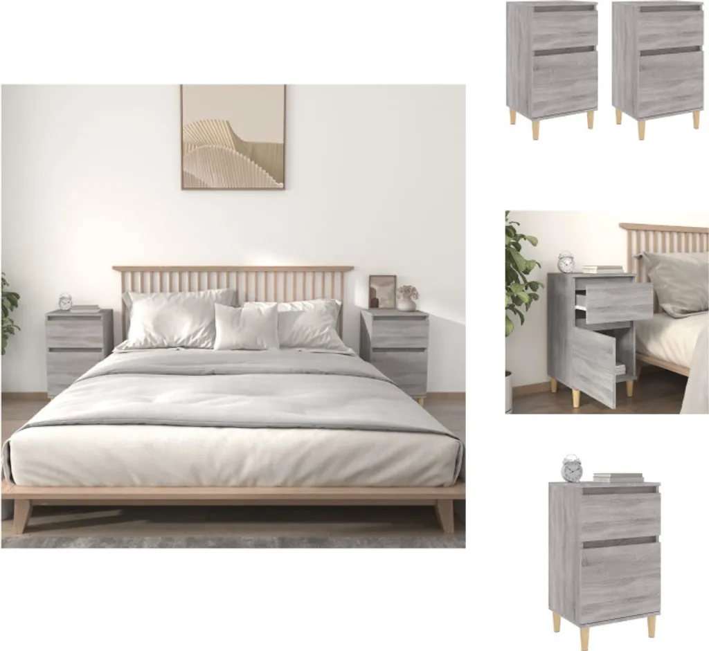 Table de chevet Gris Sonoma 40x35x70 cm - Lot de 2 meubles de chambre