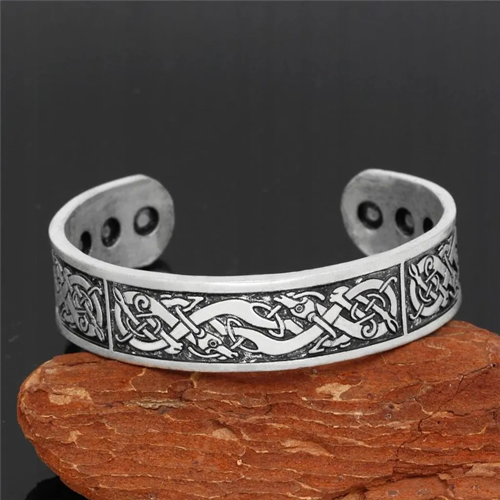 OIDEA Braccialetto Uomo Donna Con Nodo Celtico E Rune Vichinghe - Acciaio Inox Regolabile - Gioiello Viking Amuleto Regalo Argento - 3