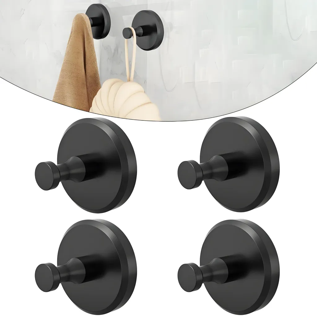Porte-serviette Sans Perçage à Ventouse : Pack de 4 Crochets Noirs de Bain
