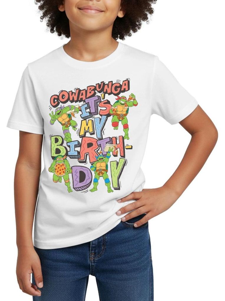 Spreadshirt Teenage Mutant Ninja Turtles It's My Birthday Kinder T-Shirt, 110/116 (5-6 Jahre), Weiß
