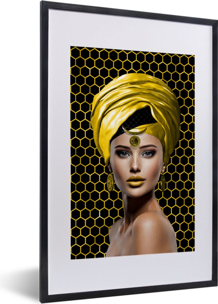 MuchoWow MuchoWow Gerahmtes Poster Frau - Elemente - Gelb 40x60 cm - Poster mit zchwarzem Bilderrahmen - Poster in Rahmen