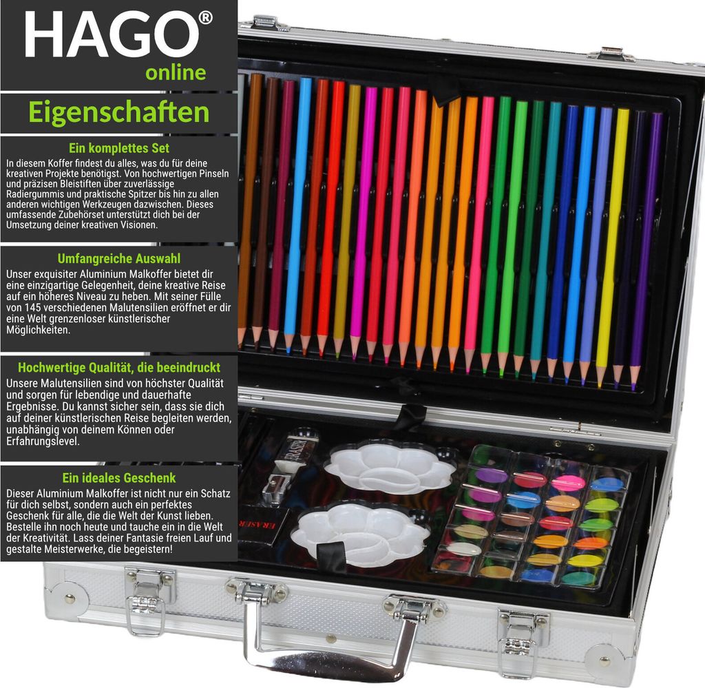 Malset Malerei Set 145-teilig Malkoffer Buntstifte Produktbild 2