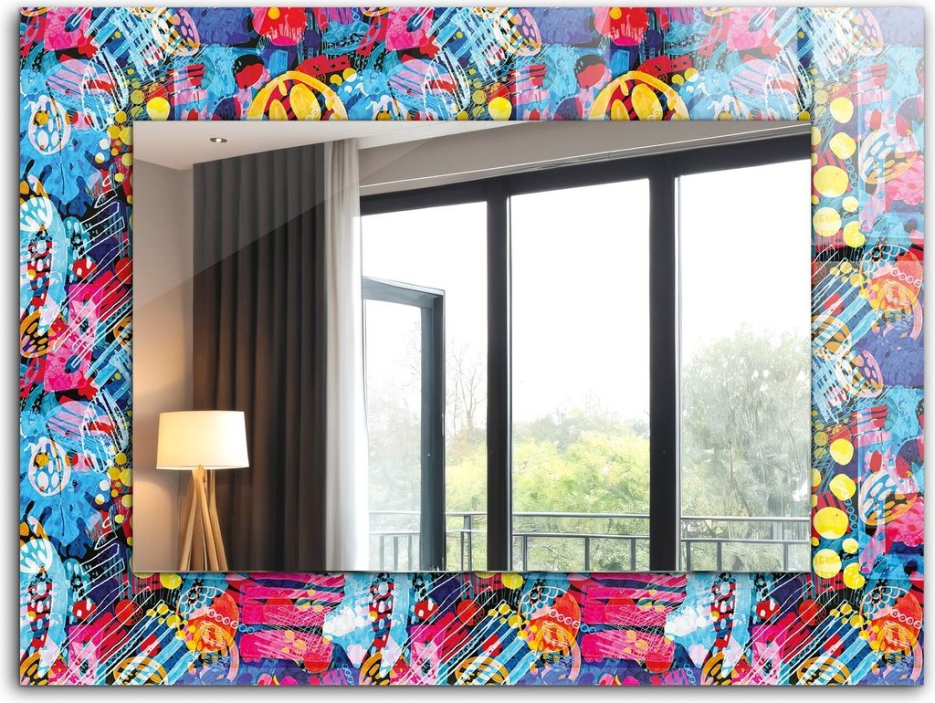 Bedruckter Spiegel - Wandspiegel - Dekorativer - Modern - 80x60 cm - Buntes Abstraktes Muster
