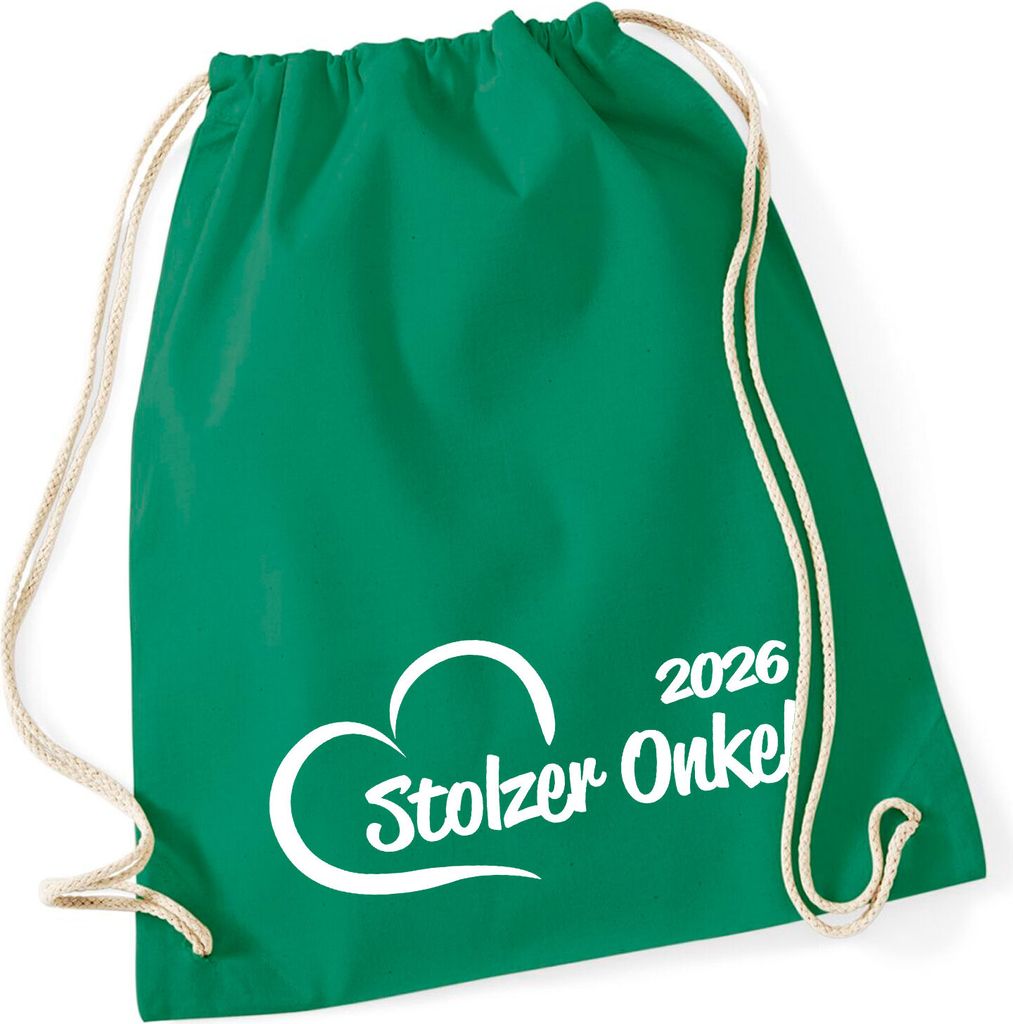 Huuraa Turnbeutel Stolzer Onkel 2026 Herz 12 Liter Kelly Green Baumwolle Rucksack Geschenkidee