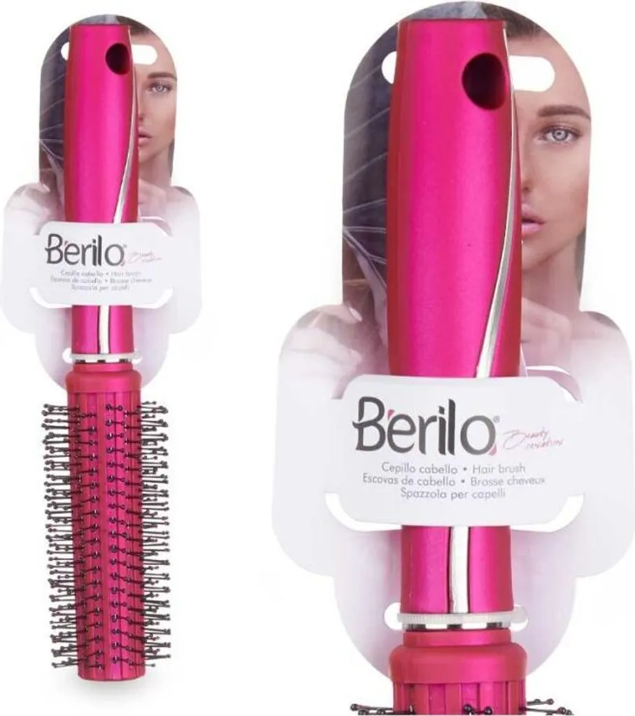 Brosse à brushing ronde Berilo 354 rose en silicone pour volume - Set 12