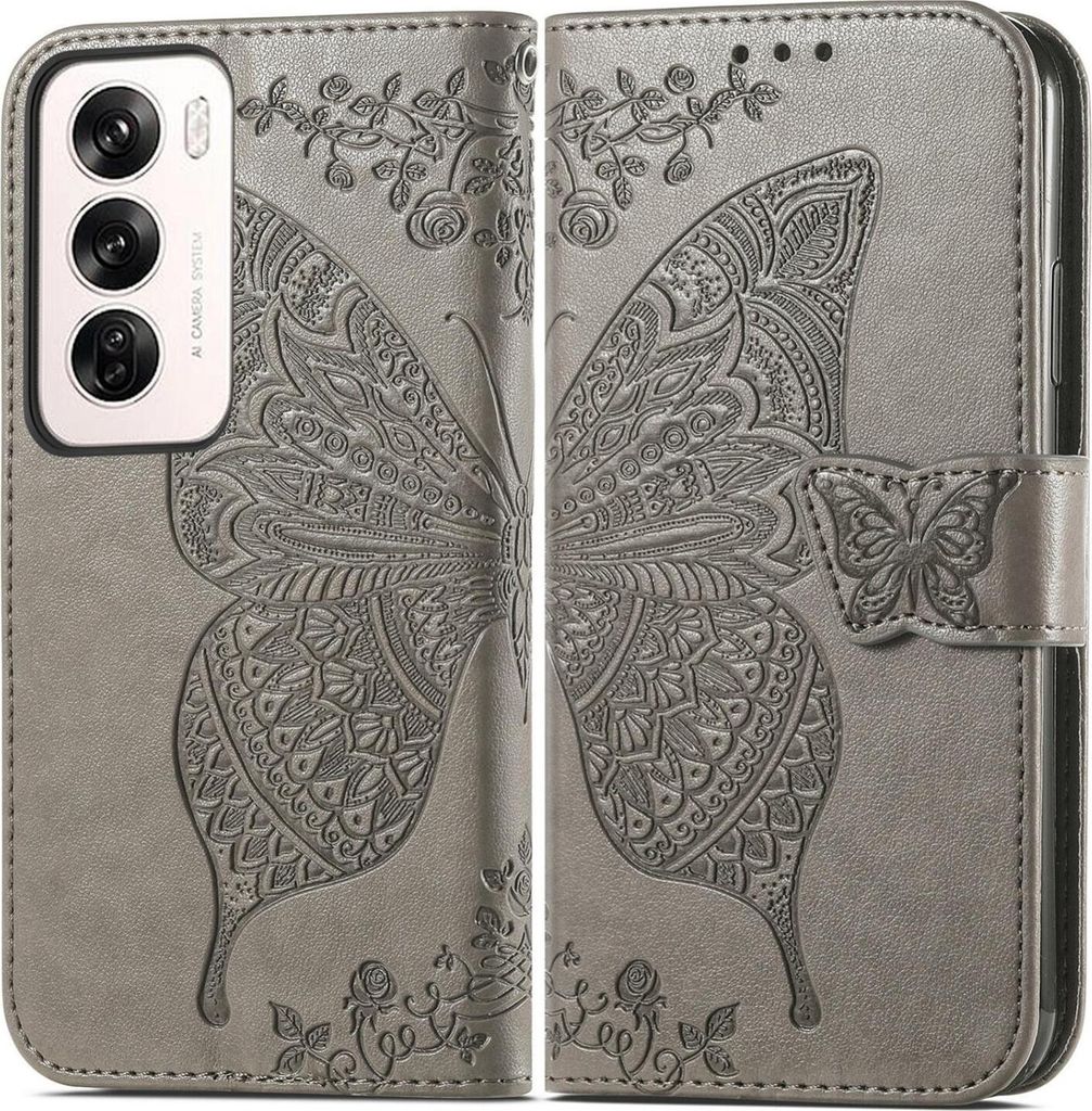 Mobigear Butterfly OPPO Reno 12 Pro Hülle Klapphülle Geldbörse - Grau
