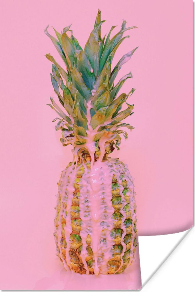 MuchoWow Poster Farbe - Ananas - Rosa - Sommer 80x120 cm - Papierdruck