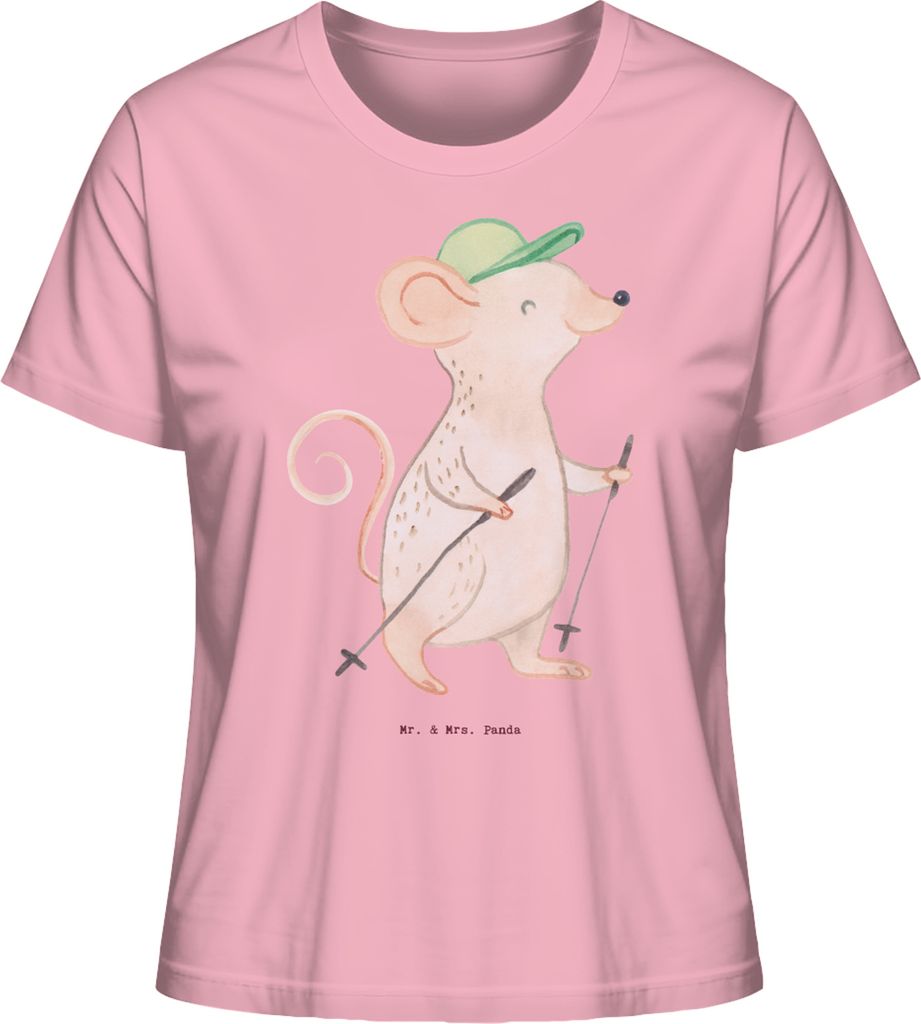 Mr. & Mrs. Panda Damen Basic T-Shirt Maus Walking Größe L - Baumwolle Pink - Geschenk, Baumwoll, Schnelles Gehen, Oberteil, Walken, Kurzarmshirt,...