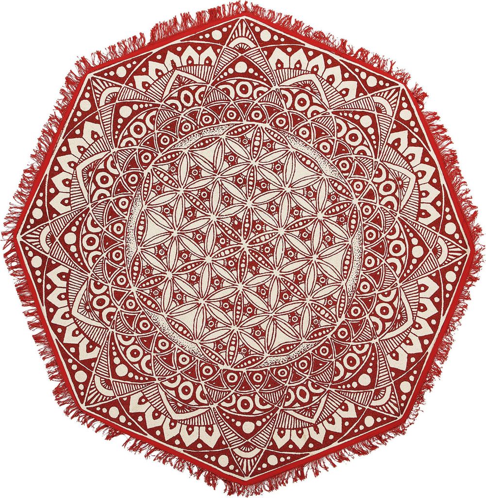 BELIANI Teppich Rot Weiß Baumwolle ø 120 cm Kurzflor Orientalisches Design Handgewebt Rund
