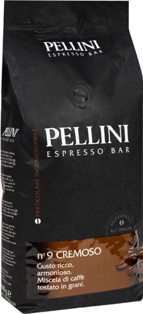 A black bag of Pellini Espresso Bar coffee beans.