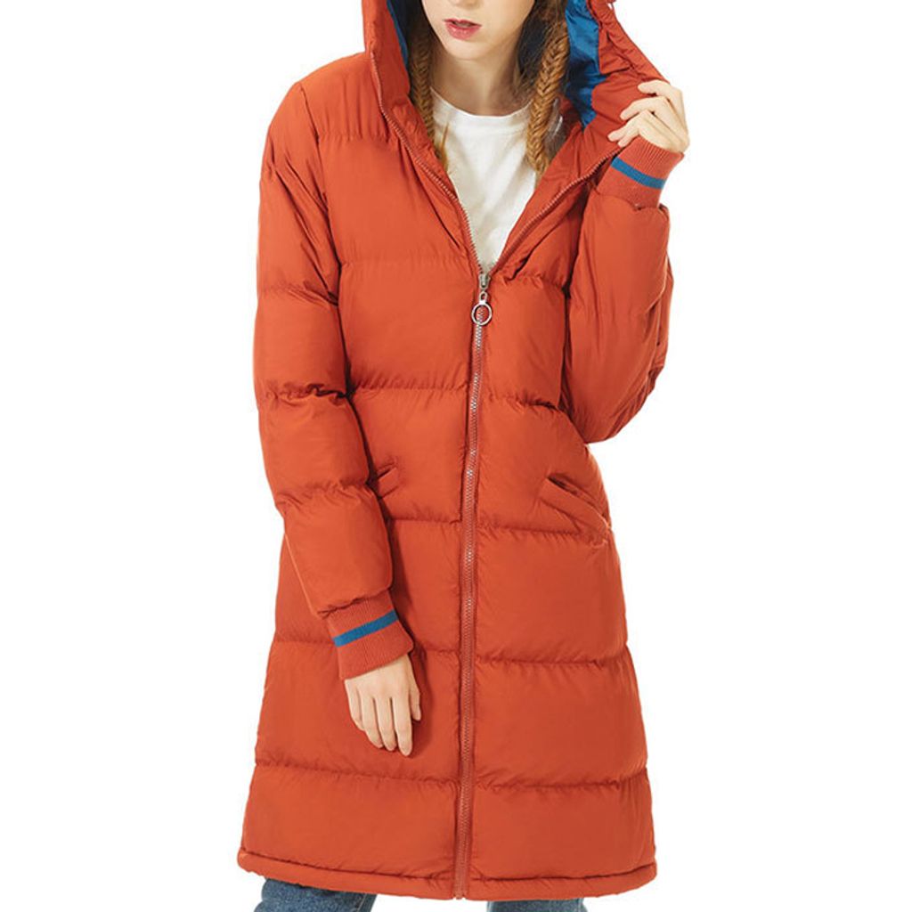 Mode Winterjacken Damen Wintermantel Damen Lang Winter Daunenjacke, Farbe: Dunkelorange, Größe: S