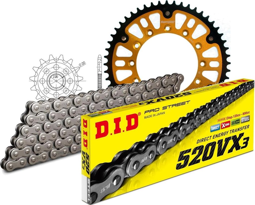 DID Kit Stealth (gold) Kompatibel mit Yamaha WR250 F 05-06 13-52-116 DID520VX3 Niet