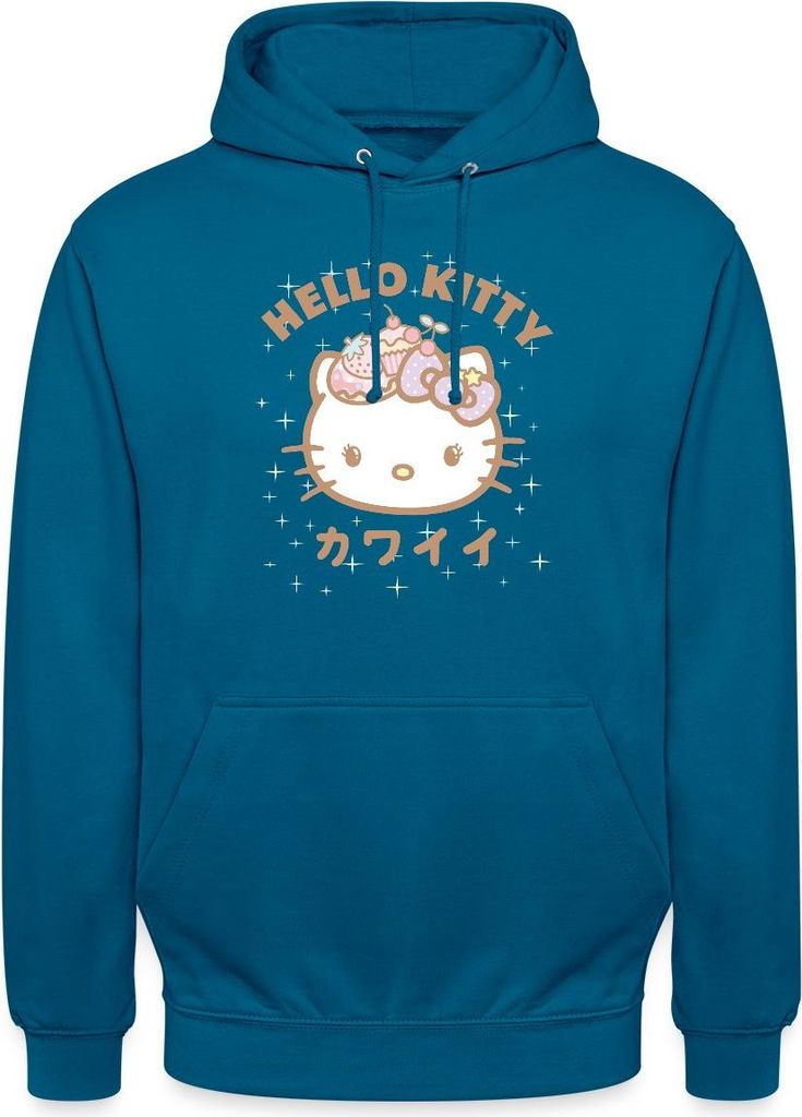 Spreadshirt Hello Kitty Kawaii Stil Uni Hoodie, M, Tiefseeblau