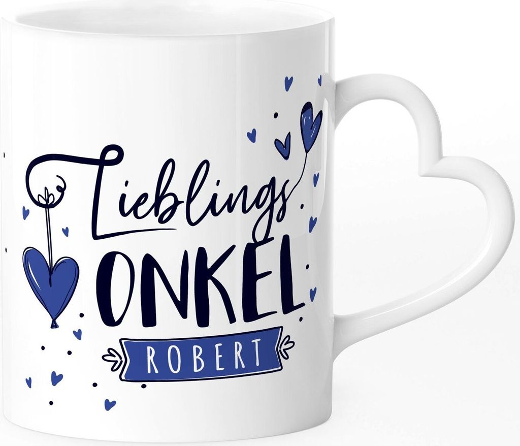 Tasse Herzhenkel Lieblings-Onkel personalisierbar mit Namen persönliche Geschenke kleines Dankeschön SpecialMe weiß Herz-Tasse