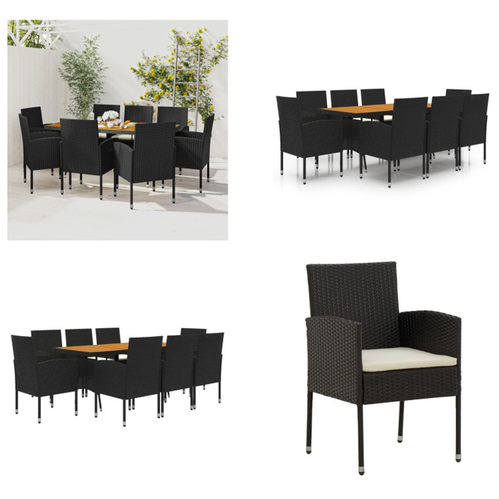vidaXL 9 tlg. Garten Essgruppe Poly Rattan Schwarz - Garten Essgruppe - Garten Essgruppen - Essgruppe Terrasse - Outdoor Essgruppe