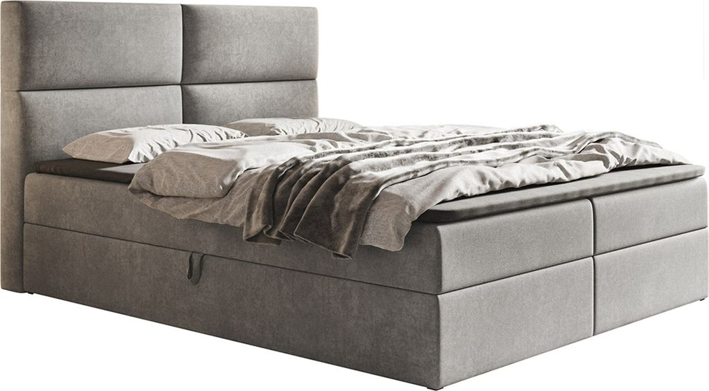 AX LIVING Boxspringbett Bonio III – 160cm breit Schlafkomfort Hellgrau