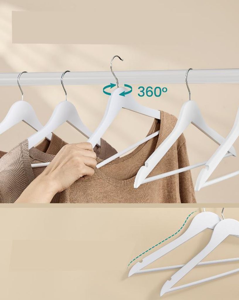 SONGMICS Dřevěný věšák na kabáty, sada 30 kusů, dřevěný Obrázek produktu 