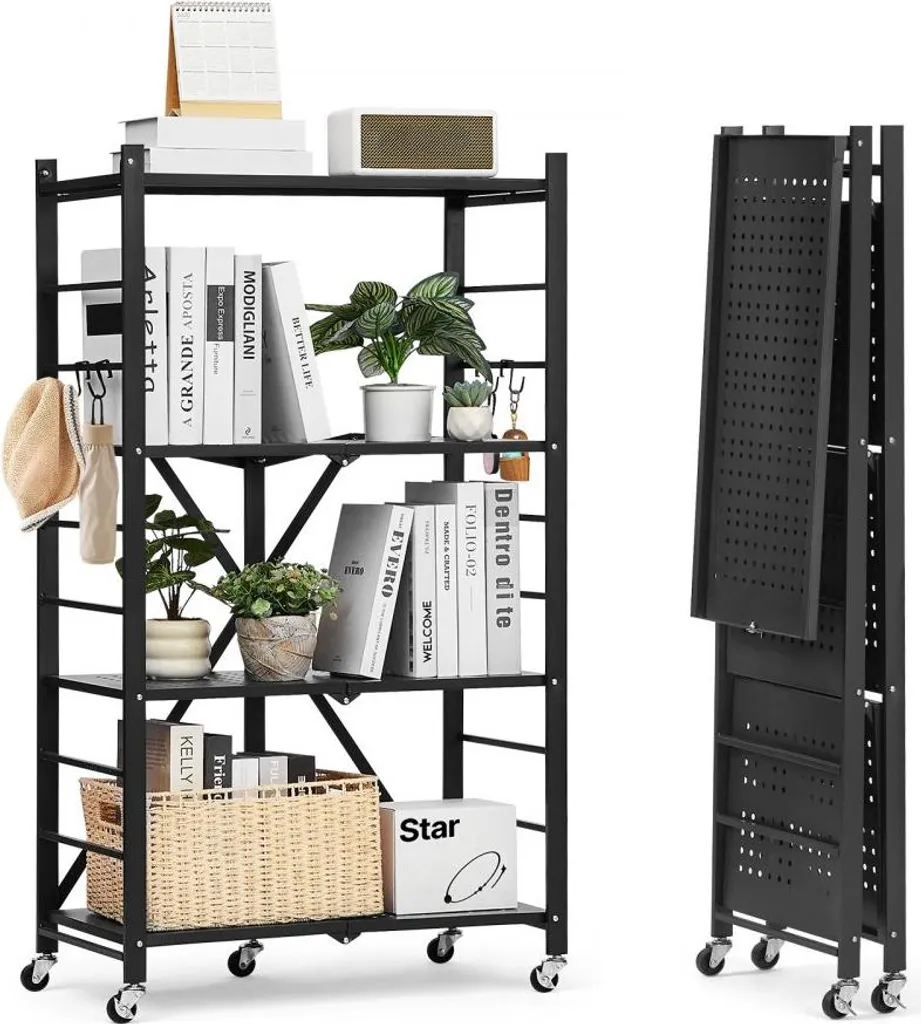 Rayonnage métallique pliable 4 étages Noir - Rangement garage et cellier