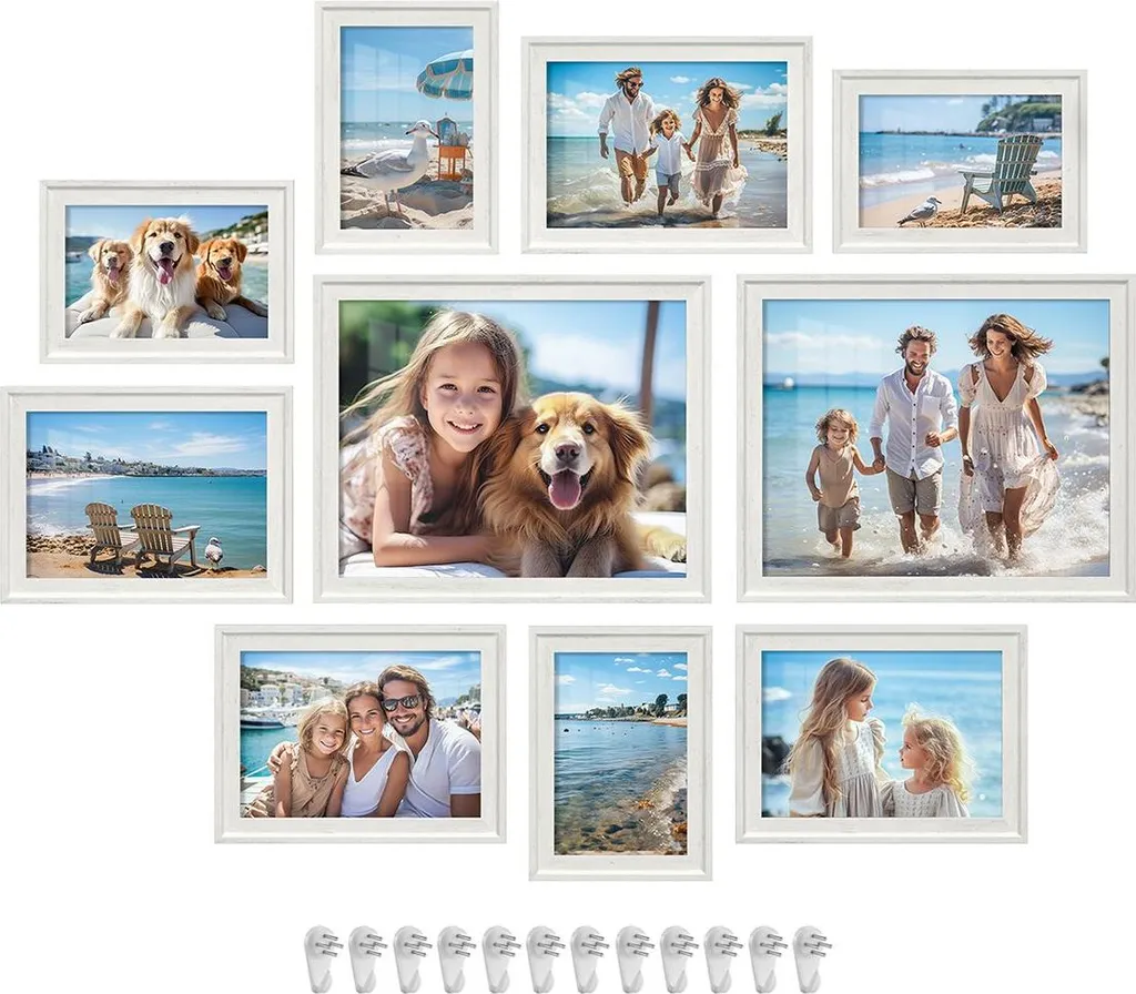 Cadre photo blanc vintage avec 16 passe-partout et verre suspendu