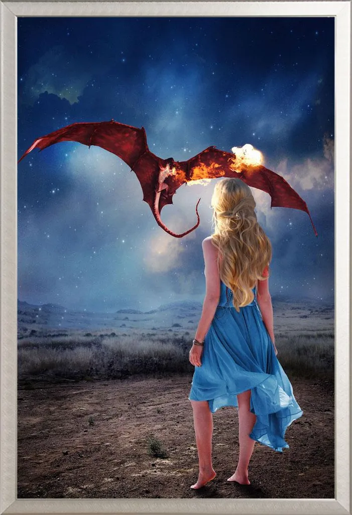 Poster Dragon Queen 2 Liliana Sanches encadré sous vitre acrylique rigide