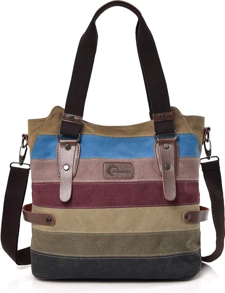 Damen Handtasche, Canvas Tasche Multi-Color Streifen Produktbild 