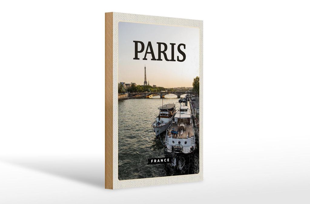 Holzschild Reise 20x30cm Paris France Reiseziel Fluss Schild