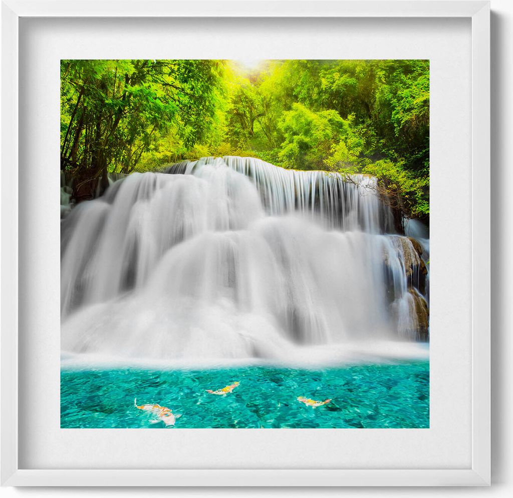 Huai Mae Khamin Wasserfall in Thailand– Wandbild mit Rahmen – Gerahmtes Bild – Wanddekoration – 50x50 cm – Weiß Rahmen