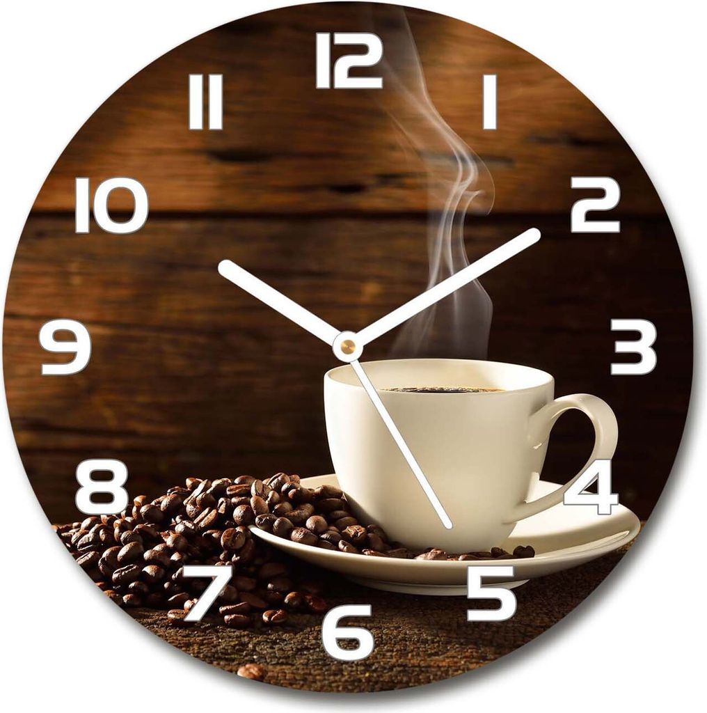 Wanduhr aus Glas 30fi Glasbild Glasuhr Gehärtetes Glas - weisse-zeiger - Cup of coffee